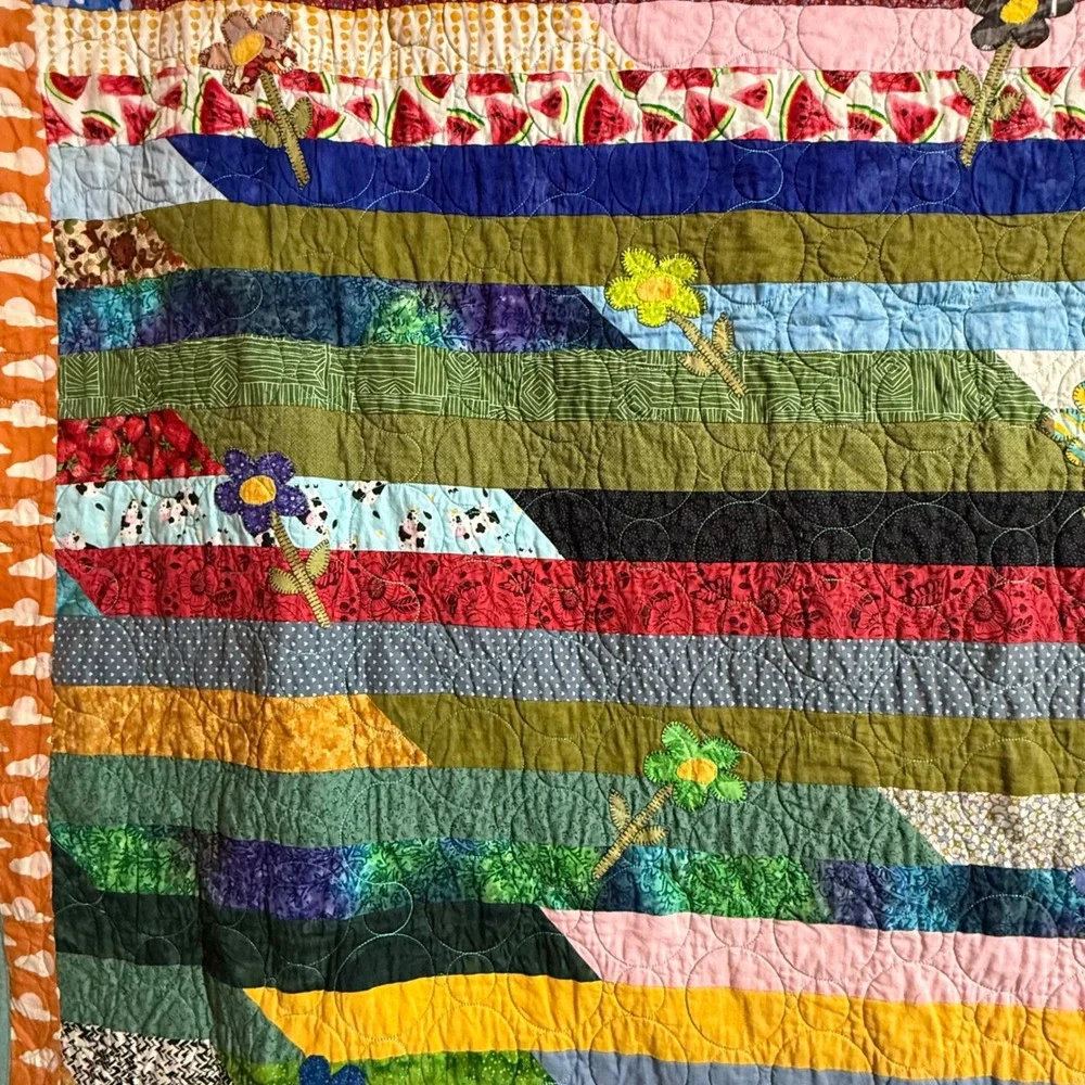 Kidcore Quilts for Kids Hand Made Quilt Colorful Patchwork Floral Storybook Vibe